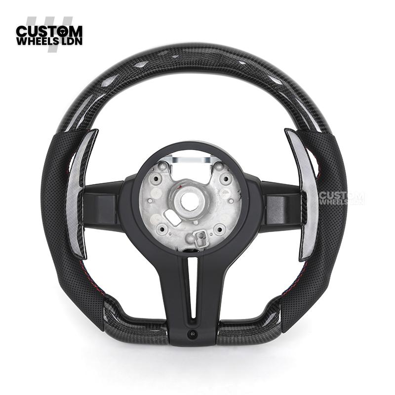 BMW Custom LED Steering Wheel – Carbon Fibre with M-Stitching, Perforated Leather, Flat Bottom | Fits 1/2/3/4 Series, X1, X2 + more | Fits older models