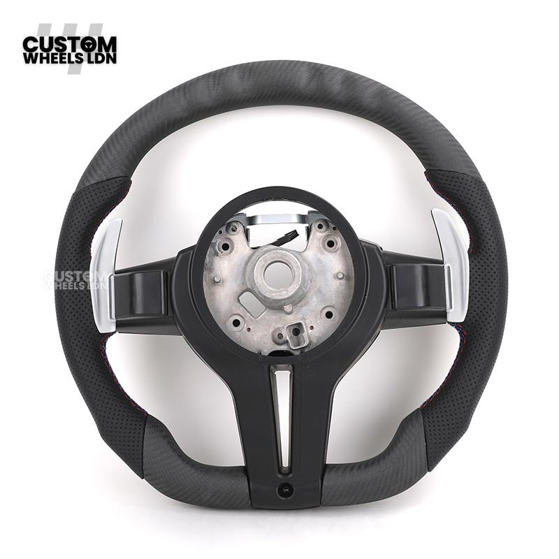 BMW Custom LED Steering Wheel – Satin Carbon Fibre & Perforated Leather with M-Stitching | Fits 3/4/5 Series, X3, X4 + more | Plug & Play | Fits older models