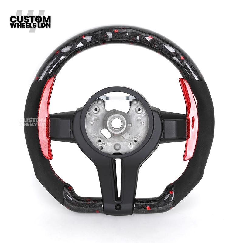 BMW Custom Forged Carbon Steering Wheel with Red Flake, LED Display & Red Paddles | Plug & Play | Complete Wheel | Fits F20 F21 F22 F23 F30 F31 F32 F33 F36 F80 F87 E82 E88 E90 E92 E93 + More