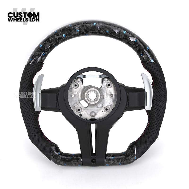 BMW Custom Forged Carbon Steering Wheel with Blue Flake & LED Display | Plug & Play | Complete Wheel | Fits F20 F21 F22 F23 F30 F31 F32 F33 F36 F80 F87 E82 E88 E90 E92 E93 + More