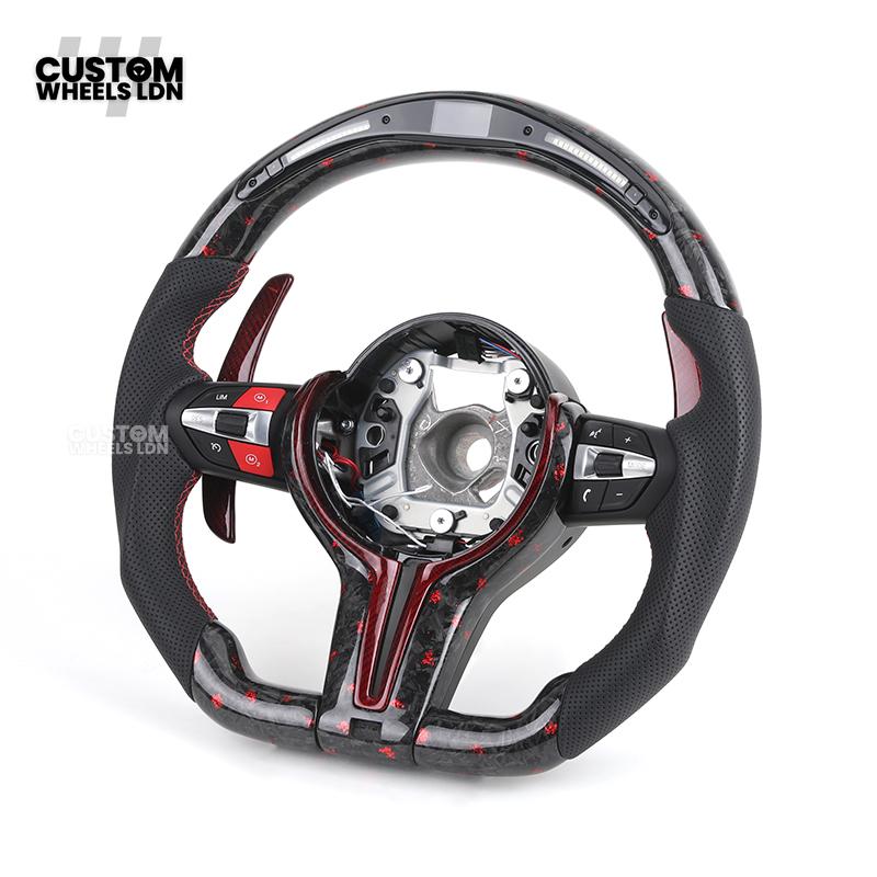 BMW Custom Red Forged Carbon LED Steering Wheel with Red Stitching | Complete Plug & Play | Fits F20 F22 F30 F32 F36 F80 F87 E90 E92 E93 + more