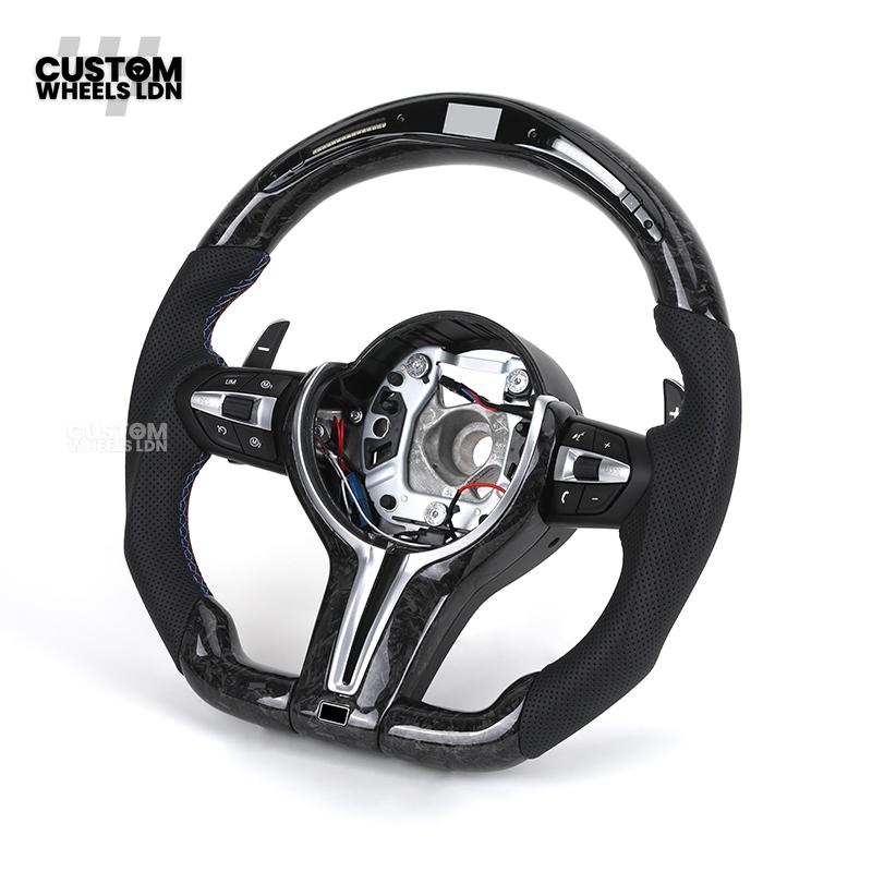 BMW Custom Forged Carbon LED Steering Wheel with Perforated Leather, Silver Accents & M-Sport Stitching | Complete Plug & Play | Fits BMW F20 F21 F22 F23 F30 F31 F32 F33 F36 F80 F87 E82 E88 E90 E92 E93 + more