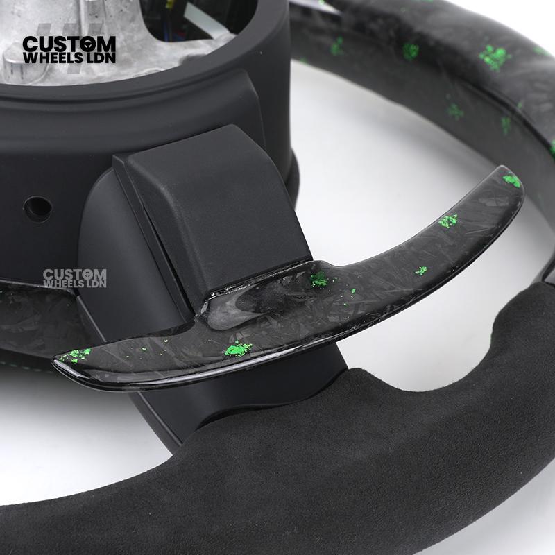BMW Custom Green Forged Carbon LED Steering Wheel with Green Stitching | M Performance Style | Plug & Play | Fits F20 F22 F30 F32 F36 F80 F87 E90 E92 E93 + more
