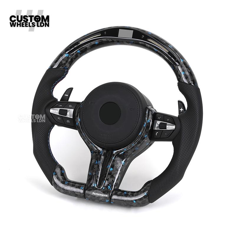BMW Custom Forged Carbon Steering Wheel with Blue Flake & LED Display | Plug & Play | Complete Wheel | Fits F20 F21 F22 F23 F30 F31 F32 F33 F36 F80 F87 E82 E88 E90 E92 E93 + More