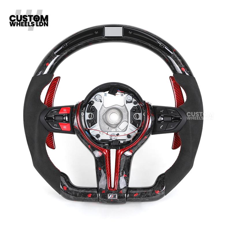 BMW Custom Forged Carbon Steering Wheel with Red Flake, LED Display & Red Paddles | Plug & Play | Complete Wheel | Fits F20 F21 F22 F23 F30 F31 F32 F33 F36 F80 F87 E82 E88 E90 E92 E93 + More