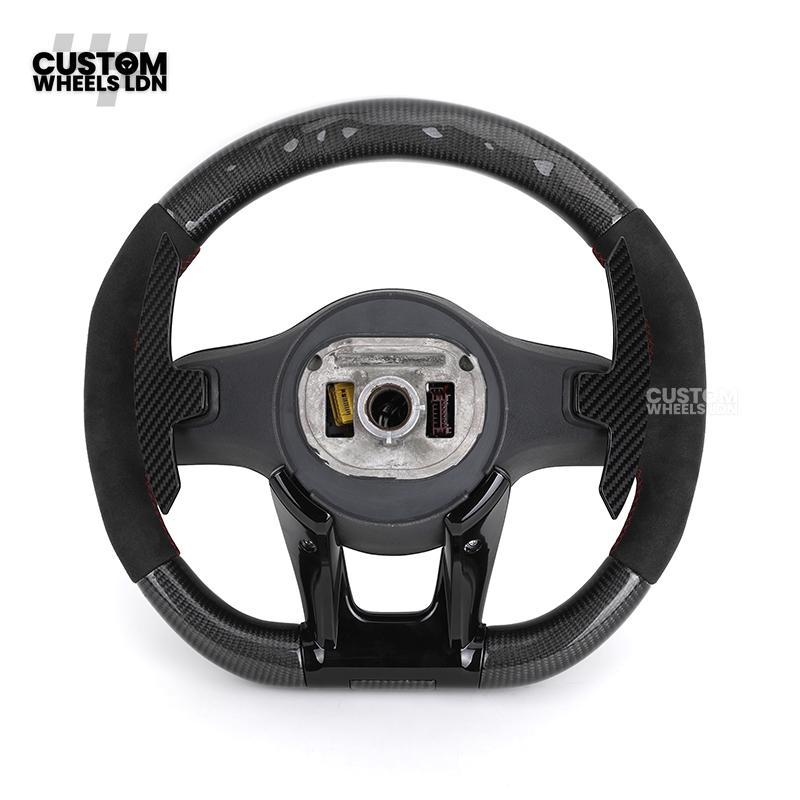 Mercedes Custom AMG Flat Bottom Steering Wheel – Alcantara & Carbon Fibre, Red Stitching, LED Display, Black Trim, Touch Buttons, AMG Badge | Fits C-Class, E-Class, CLS, GLC, GLE, G-Class + more | Plug & Play | Retrofit Upgrade for Older Model available