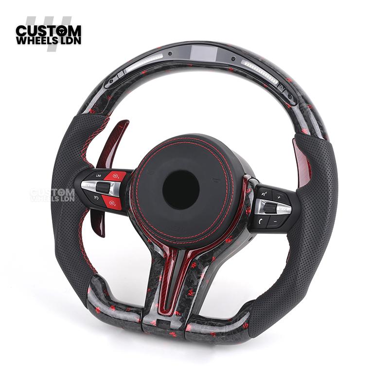 BMW Custom Red Forged Carbon LED Steering Wheel with Red Stitching | Complete Plug & Play | Fits F20 F22 F30 F32 F36 F80 F87 E90 E92 E93 + more
