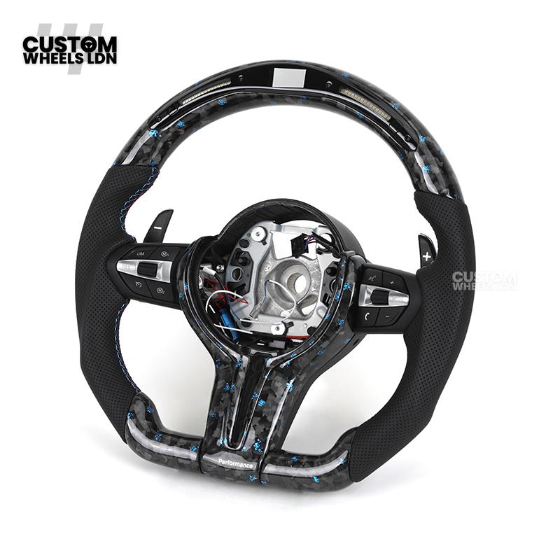 BMW Custom Forged Carbon Steering Wheel with Blue Flake & LED Display | Plug & Play | Complete Wheel | Fits F20 F21 F22 F23 F30 F31 F32 F33 F36 F80 F87 E82 E88 E90 E92 E93 + More