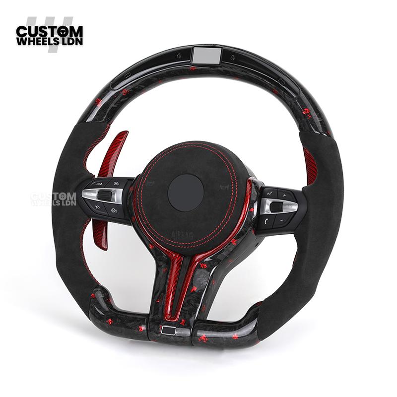 BMW Custom Forged Carbon Steering Wheel with Red Stitching, Red LED Display & Paddles | Complete Plug & Play | Fits BMW F20 F21 F22 F23 F30 F31 F32 F33 F36 F80 F87 E82 E88 E90 E92 E93 + more