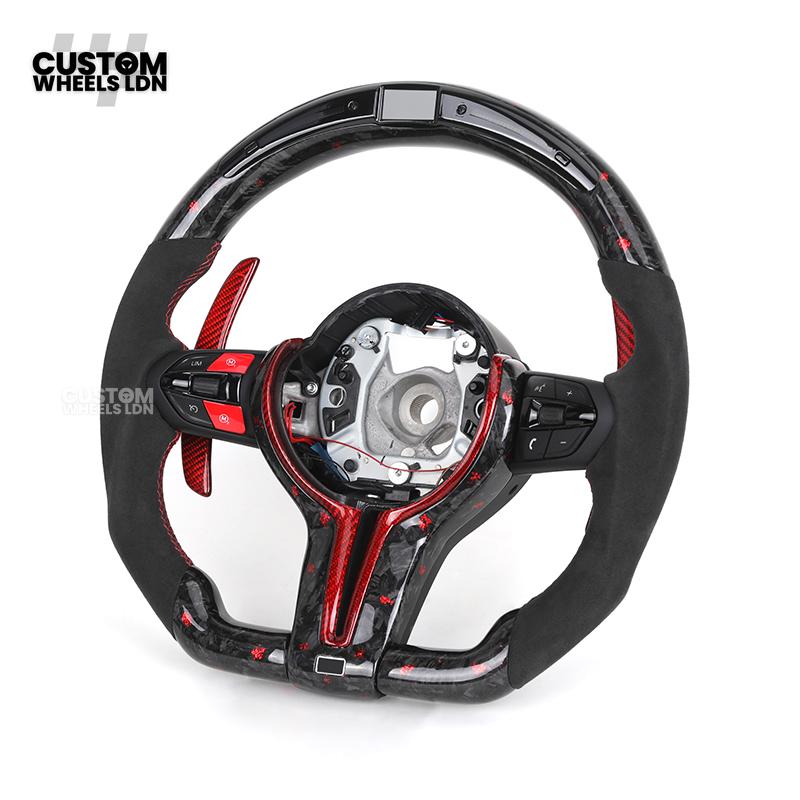 BMW Custom Forged Carbon Steering Wheel with Red Flake, LED Display & Red Paddles | Plug & Play | Complete Wheel | Fits F20 F21 F22 F23 F30 F31 F32 F33 F36 F80 F87 E82 E88 E90 E92 E93 + More