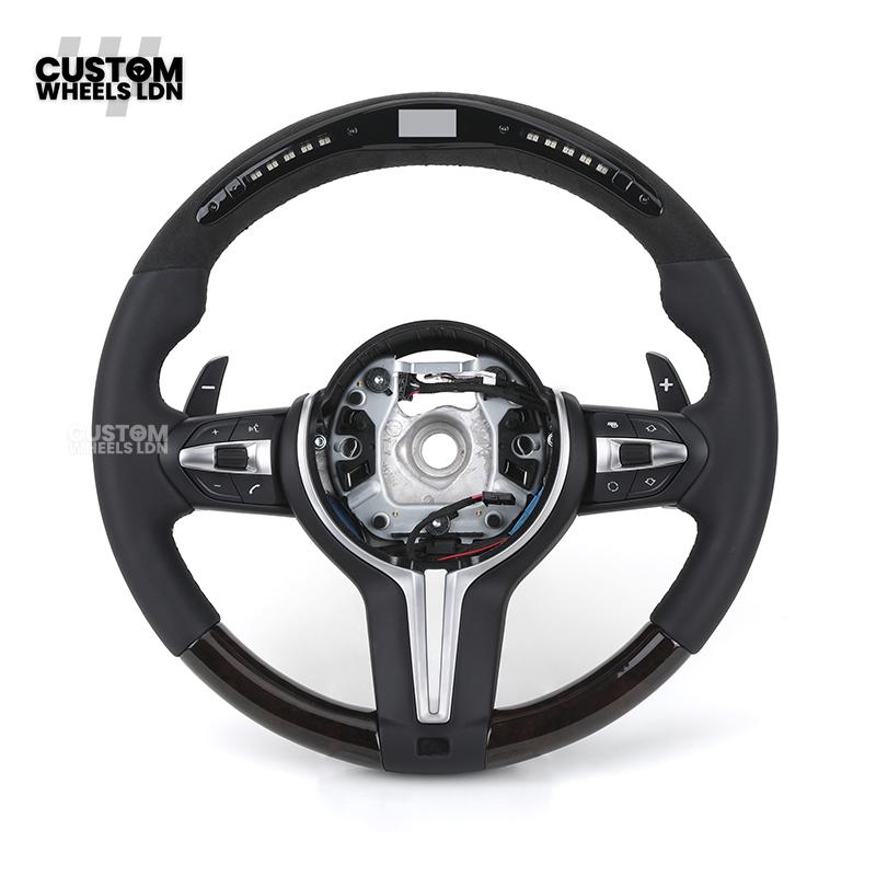 BMW Custom Led Steering Wheel – Smooth Leather & Piano Black Top and Bottom | LED Display | Fits F20 F21 F22 F30 F31 F32 F33 F36 F10 F11 F06 F12 F13 F15 F16 X1 X3 X4 X5 X6 + More