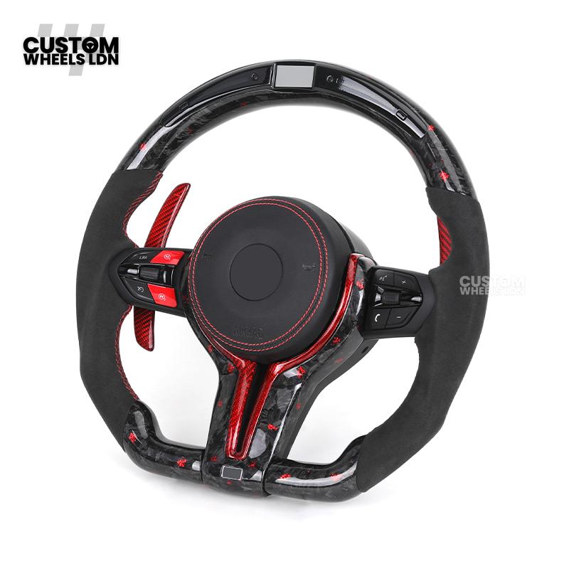 BMW Custom Forged Carbon Steering Wheel with Red Flake, LED Display & Red Paddles | Plug & Play | Complete Wheel | Fits F20 F21 F22 F23 F30 F31 F32 F33 F36 F80 F87 E82 E88 E90 E92 E93 + More