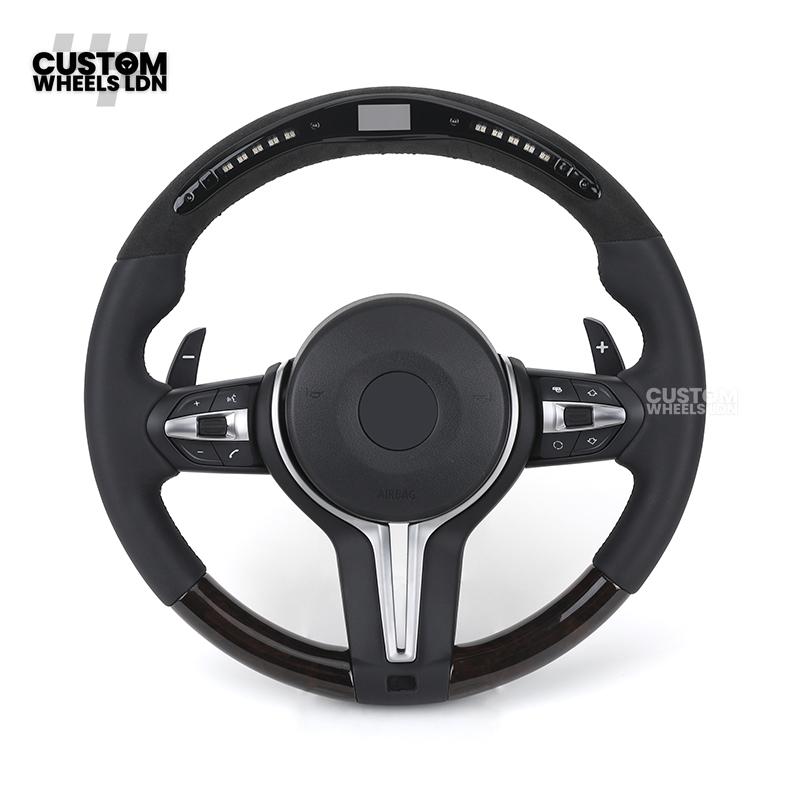 BMW Custom Led Steering Wheel – Smooth Leather & Piano Black Top and Bottom | LED Display | Fits F20 F21 F22 F30 F31 F32 F33 F36 F10 F11 F06 F12 F13 F15 F16 X1 X3 X4 X5 X6 + More