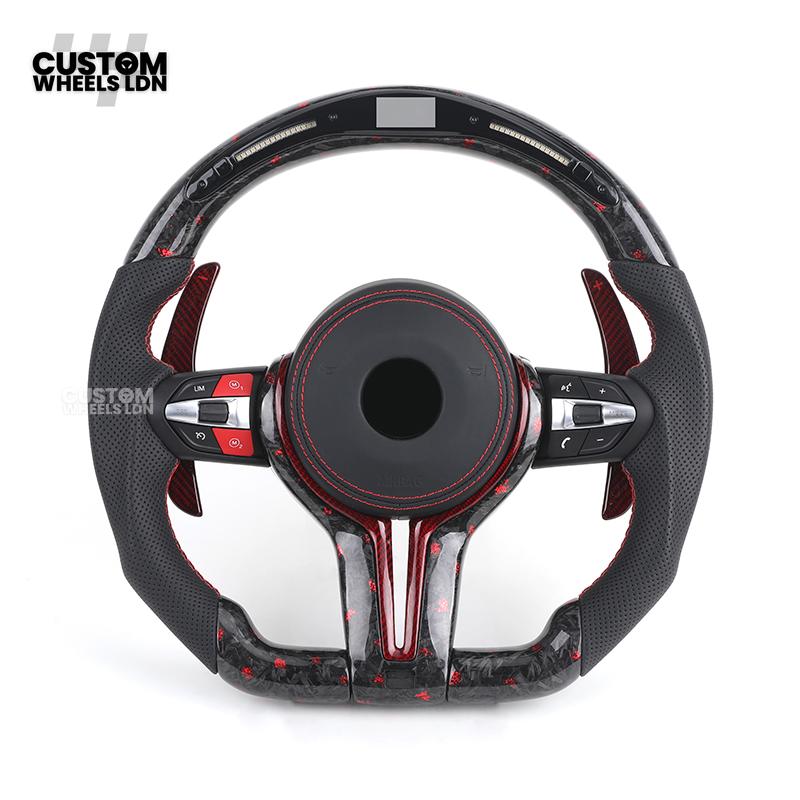 BMW Custom Red Forged Carbon LED Steering Wheel with Red Stitching | Complete Plug & Play | Fits F20 F22 F30 F32 F36 F80 F87 E90 E92 E93 + more