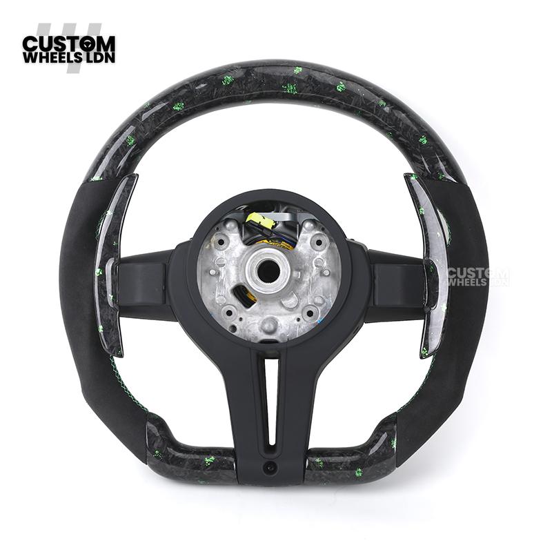 BMW Custom Green Forged Carbon LED Steering Wheel with Green Stitching | M Performance Style | Plug & Play | Fits F20 F22 F30 F32 F36 F80 F87 E90 E92 E93 + more