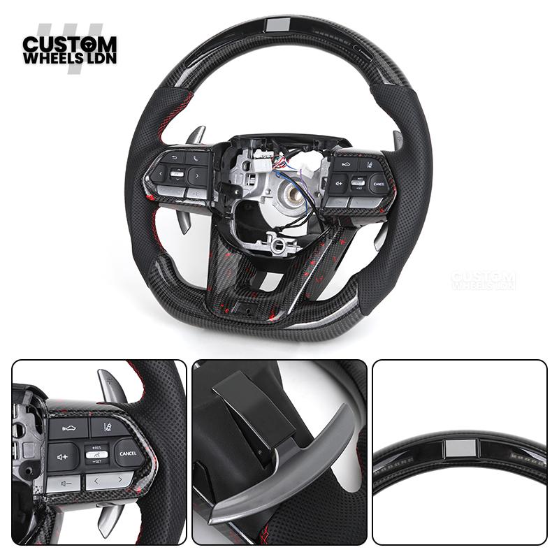 Toyota Custom LED Carbon Steering Wheel – Red Stitch, Perforated Grips, Flat Bottom | Built-In Rev Counter Display | Fits GR Yaris, GR Supra, Camry, Corolla + more | Plug & Play | Full Carbon Retrofit Upgrade