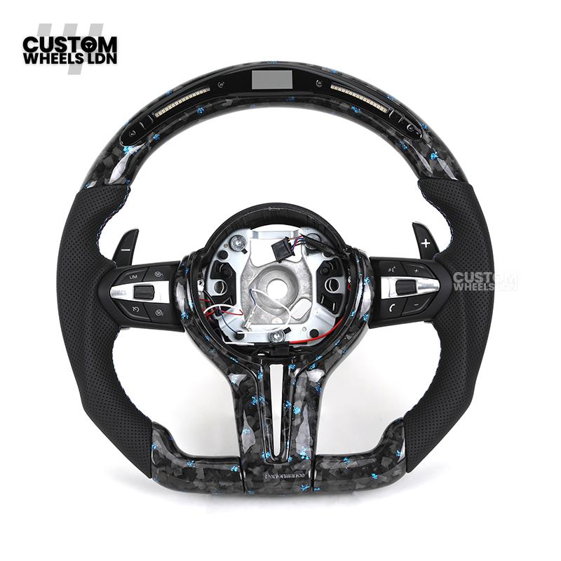 BMW Custom Forged Carbon Steering Wheel with Blue Flake & LED Display | Plug & Play | Complete Wheel | Fits F20 F21 F22 F23 F30 F31 F32 F33 F36 F80 F87 E82 E88 E90 E92 E93 + More
