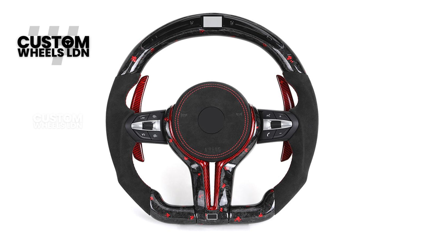 BMW Custom Forged Carbon Steering Wheel with Red Stitching, Red LED Display & Paddles | Complete Plug & Play | Fits BMW F20 F21 F22 F23 F30 F31 F32 F33 F36 F80 F87 E82 E88 E90 E92 E93 + more