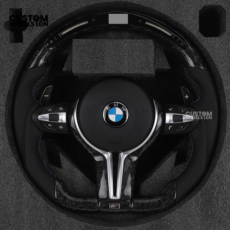 BMW Custom Forged Carbon LED Steering Wheel with Perforated Leather, Silver Accents & M-Sport Stitching | Complete Plug & Play | Fits BMW F20 F21 F22 F23 F30 F31 F32 F33 F36 F80 F87 E82 E88 E90 E92 E93 + more