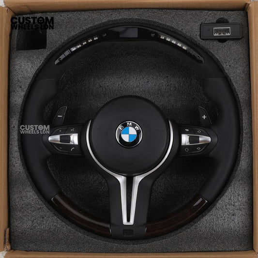 BMW Custom Led Steering Wheel – Smooth Leather & Piano Black Top and Bottom | LED Display | Fits F20 F21 F22 F30 F31 F32 F33 F36 F10 F11 F06 F12 F13 F15 F16 X1 X3 X4 X5 X6 + More