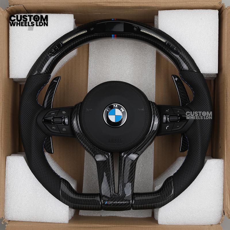 BMW Custom LED Steering Wheel – Carbon Fibre, M-Stitching, Perforated Leather | Fits 1/2/3/4 Series, X1, X2 + more