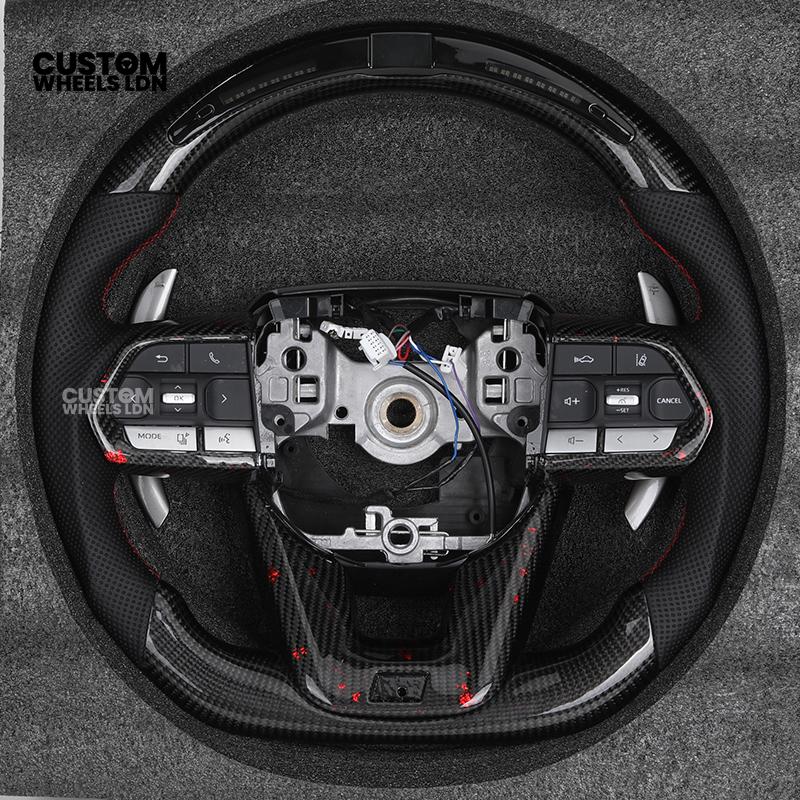 Toyota Custom LED Carbon Steering Wheel – Red Stitch, Perforated Grips, Flat Bottom | Built-In Rev Counter Display | Fits GR Yaris, GR Supra, Camry, Corolla + more | Plug & Play | Full Carbon Retrofit Upgrade