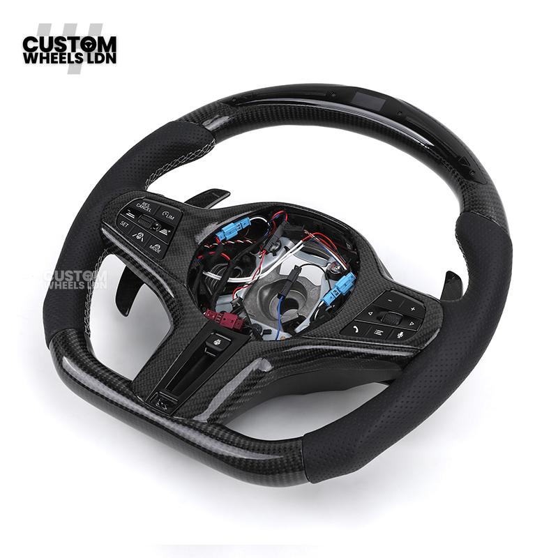 BMW Custom Carbon Heated Steering Wheel with LED Display – M-Stitch – Flat Bottom - Lane Assist – Fits F20 F22 F23 F30 F31 F32 F33 F36 F87 F80 F82 F10 F12 F13 + more