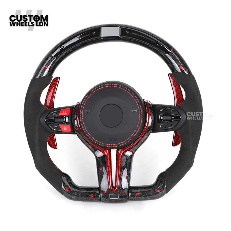 BMW Custom Forged Carbon Steering Wheel with Red Flake, LED Display & Red Paddles | Plug & Play | Complete Wheel | Fits F20 F21 F22 F23 F30 F31 F32 F33 F36 F80 F87 E82 E88 E90 E92 E93 + More