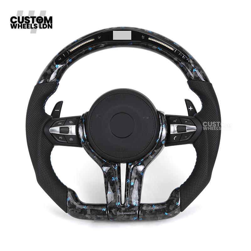BMW Custom Forged Carbon Steering Wheel with Blue Flake & LED Display | Plug & Play | Complete Wheel | Fits F20 F21 F22 F23 F30 F31 F32 F33 F36 F80 F87 E82 E88 E90 E92 E93 + More