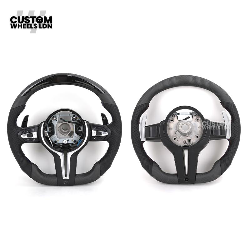 BMW Custom LED Steering Wheel – Satin Carbon Fibre & Perforated Leather with M-Stitching | Fits 3/4/5 Series, X3, X4 + more | Plug & Play | Fits older models