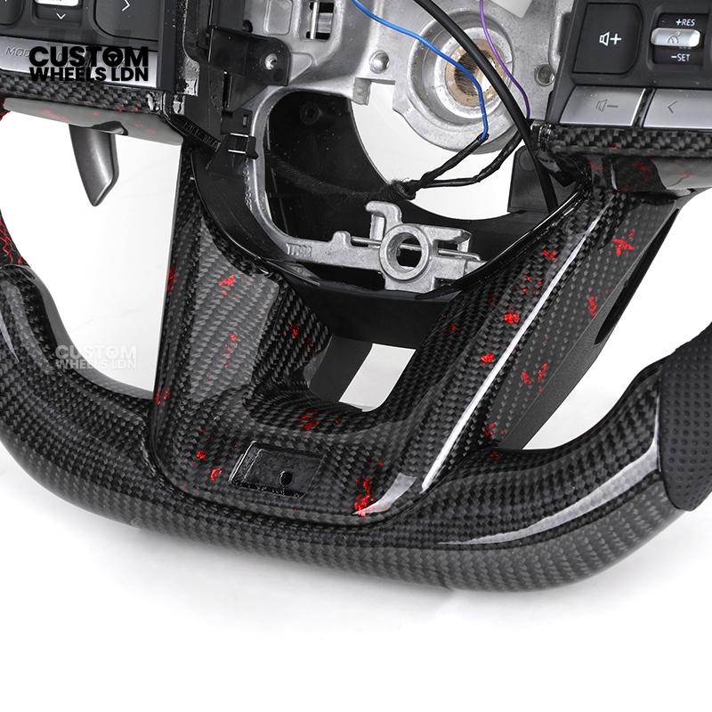 Toyota Custom LED Carbon Steering Wheel – Red Stitch, Perforated Grips, Flat Bottom | Built-In Rev Counter Display | Fits GR Yaris, GR Supra, Camry, Corolla + more | Plug & Play | Full Carbon Retrofit Upgrade