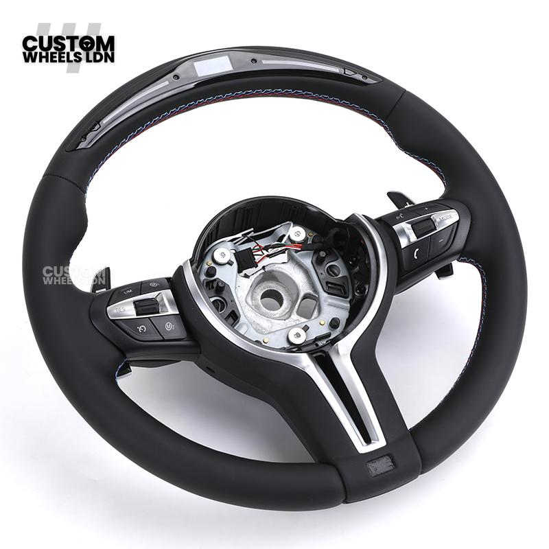 BMW Custom LED Steering Wheel – Smooth Black Leather with M Stitching & Silver Accents | Fits F20 F21 F22 F30 F31 F32 F36 F10 F11 F06 F12 F13 X1 X3 X4 X5 X6 + More