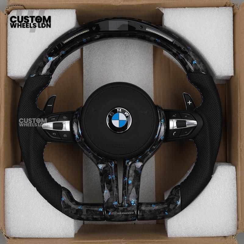 BMW Custom Forged Carbon Steering Wheel with Blue Flake & LED Display | Plug & Play | Complete Wheel | Fits F20 F21 F22 F23 F30 F31 F32 F33 F36 F80 F87 E82 E88 E90 E92 E93 + More