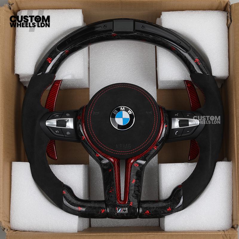 BMW Custom Forged Carbon Steering Wheel with Red Stitching, Red LED Display & Paddles | Complete Plug & Play | Fits BMW F20 F21 F22 F23 F30 F31 F32 F33 F36 F80 F87 E82 E88 E90 E92 E93 + more