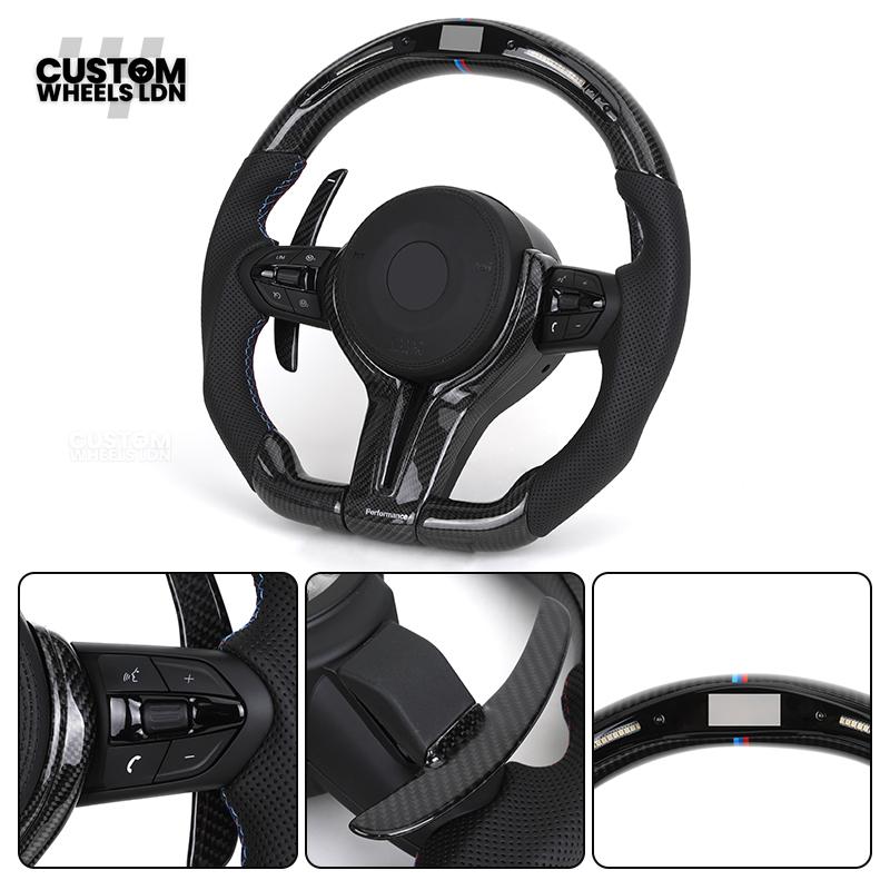 BMW Custom LED Steering Wheel – Carbon Fibre, M-Stitching, Perforated Leather | Fits 1/2/3/4 Series, X1, X2 + more