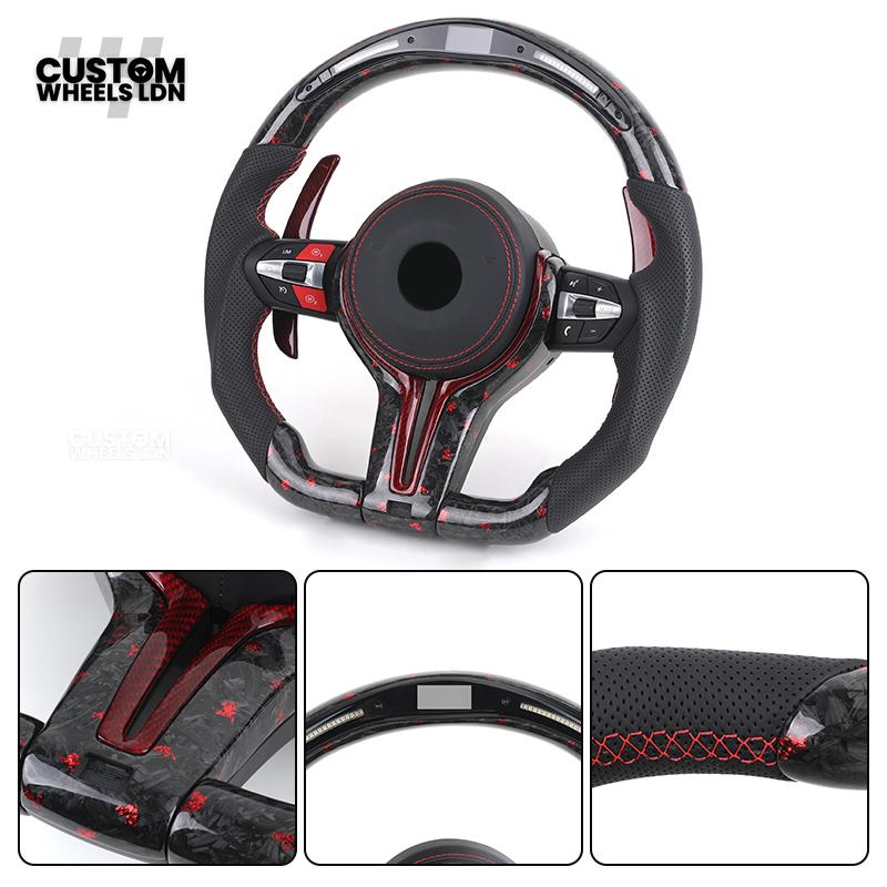 BMW Custom Red Forged Carbon LED Steering Wheel with Red Stitching | Complete Plug & Play | Fits F20 F22 F30 F32 F36 F80 F87 E90 E92 E93 + more