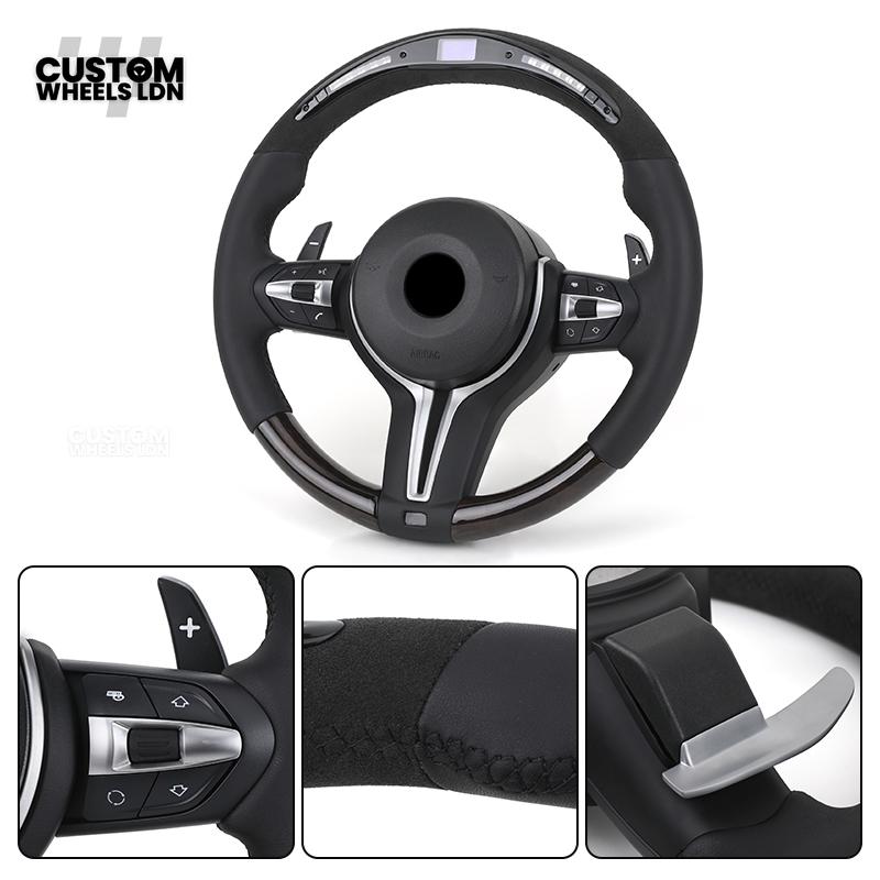BMW Custom Led Steering Wheel – Smooth Leather & Piano Black Top and Bottom | LED Display | Fits F20 F21 F22 F30 F31 F32 F33 F36 F10 F11 F06 F12 F13 F15 F16 X1 X3 X4 X5 X6 + More