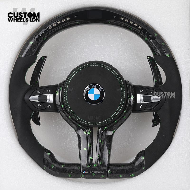 BMW Custom Green Forged Carbon LED Steering Wheel with Green Stitching | M Performance Style | Plug & Play | Fits F20 F22 F30 F32 F36 F80 F87 E90 E92 E93 + more