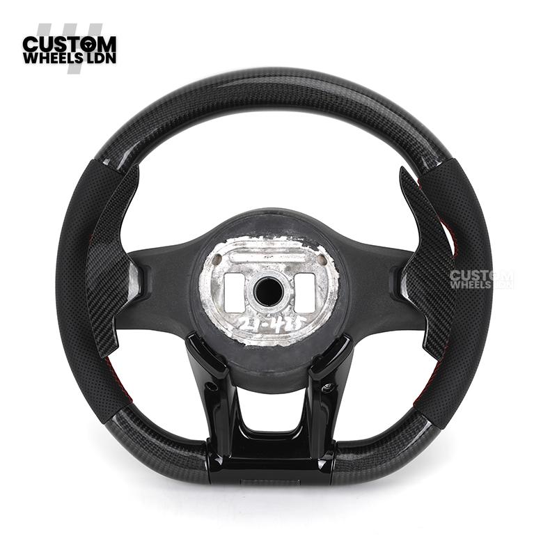Mercedes Custom AMG Flat Bottom Steering Wheel – Perforated Leather & Gloss Carbon Fibre, LED Display, Red Stitching, Piano Black Trim, Carbon Paddles, Touch Control Buttons | Fits C-Class, E-Class, GLC, GLE, CLS, G-Class + more | Plug & Play | Retrofit U