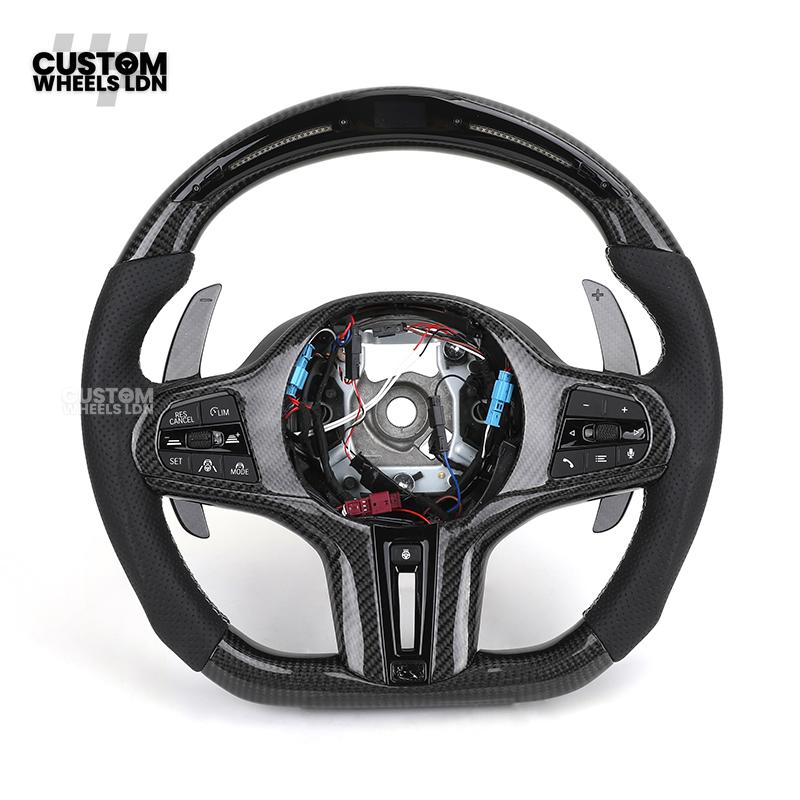 BMW Custom Carbon Heated Steering Wheel with LED Display – M-Stitch – Flat Bottom - Lane Assist – Fits F20 F22 F23 F30 F31 F32 F33 F36 F87 F80 F82 F10 F12 F13 + more