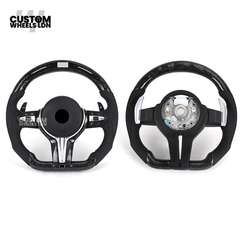 BMW Custom Forged Carbon LED Steering Wheel with Perforated Leather, Silver Accents & M-Sport Stitching | Complete Plug & Play | Fits BMW F20 F21 F22 F23 F30 F31 F32 F33 F36 F80 F87 E82 E88 E90 E92 E93 + more