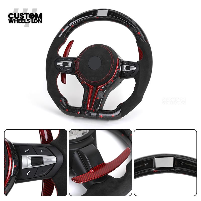 BMW Custom Forged Carbon Steering Wheel with Red Stitching, Red LED Display & Paddles | Complete Plug & Play | Fits BMW F20 F21 F22 F23 F30 F31 F32 F33 F36 F80 F87 E82 E88 E90 E92 E93 + more
