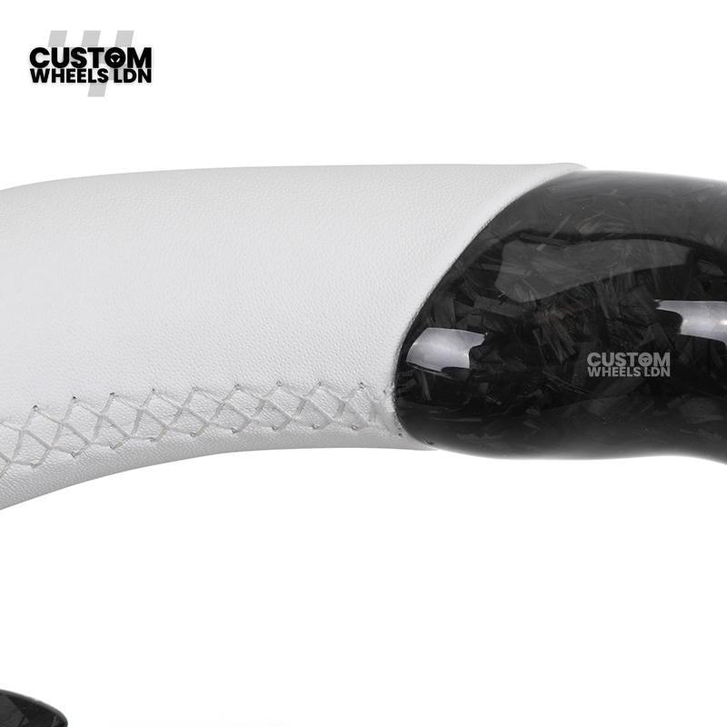 BMW Forged Carbon & White LED Steering Wheel | Paddle Shifters | M Badge | Flat Bottom | Plug & Play | Fits 1 2 3 4 5 Series (F & E Series) + more | Complete Wheel