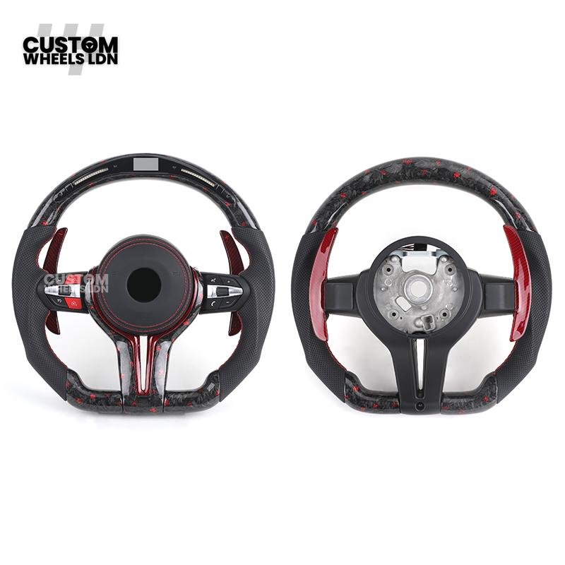 BMW Custom Red Forged Carbon LED Steering Wheel with Red Stitching | Complete Plug & Play | Fits F20 F22 F30 F32 F36 F80 F87 E90 E92 E93 + more