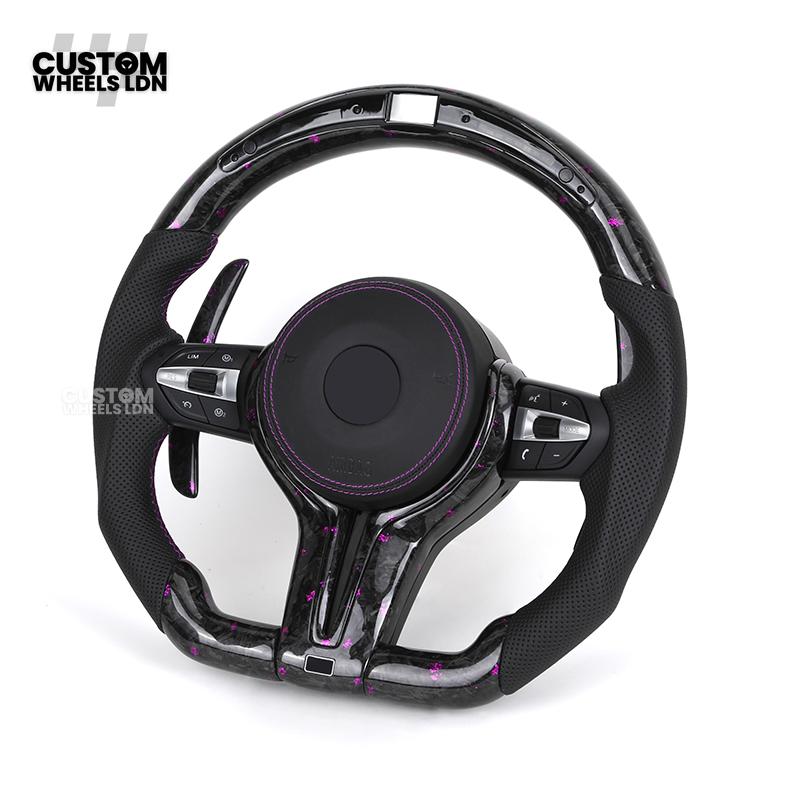 BMW Custom Purple Forged Carbon LED Steering Wheel | Perforated Leather Grip | Purple Stitching | Plug & Play | Fits F20 F22 F30 F32 F36 F80 F87 E90 E92 E93 + more