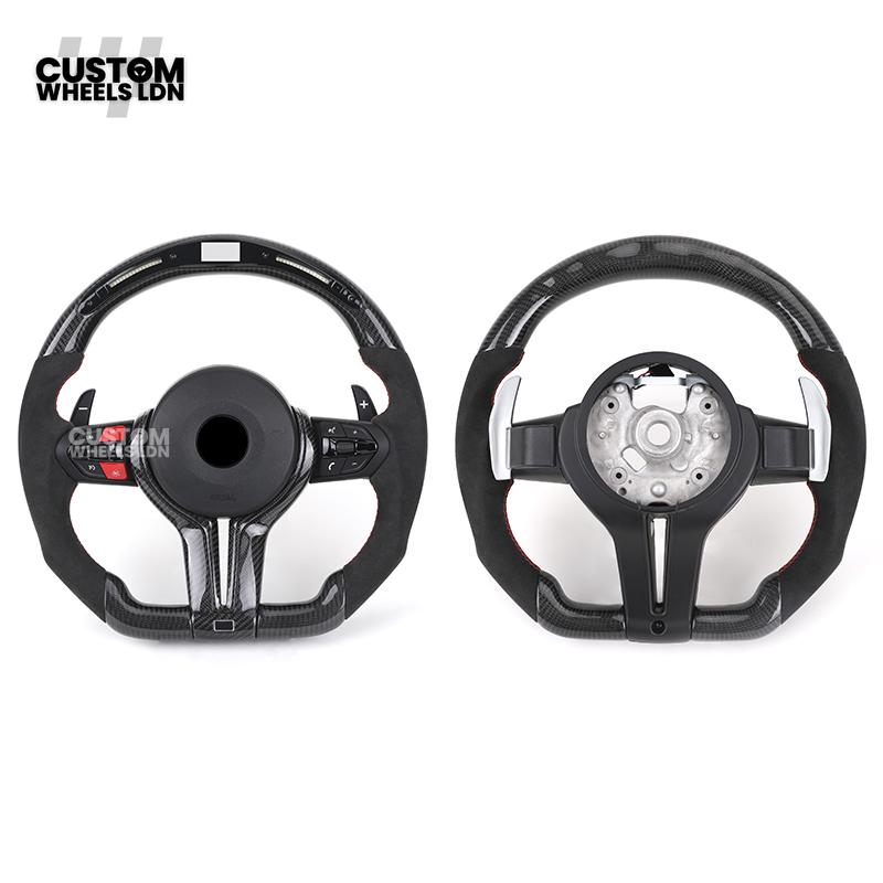BMW Custom LED Steering Wheel – Gloss Carbon Fibre with Alcantara & Red Accents | M-Sport Style | Fits 3/4/5 Series, X Models + more | Plug & Play | Fits older models