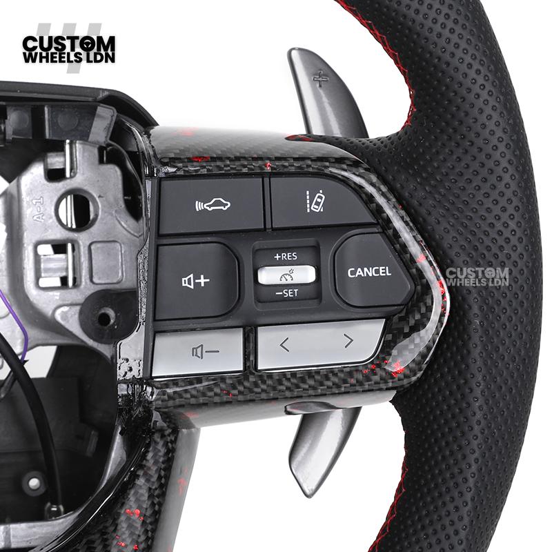 Toyota Custom LED Carbon Steering Wheel – Red Stitch, Perforated Grips, Flat Bottom | Built-In Rev Counter Display | Fits GR Yaris, GR Supra, Camry, Corolla + more | Plug & Play | Full Carbon Retrofit Upgrade