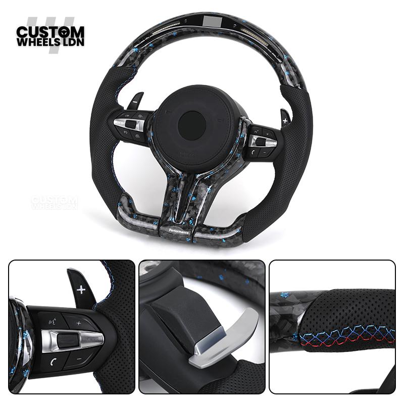 BMW Custom Forged Carbon Steering Wheel with Blue Flake & LED Display | Plug & Play | Complete Wheel | Fits F20 F21 F22 F23 F30 F31 F32 F33 F36 F80 F87 E82 E88 E90 E92 E93 + More