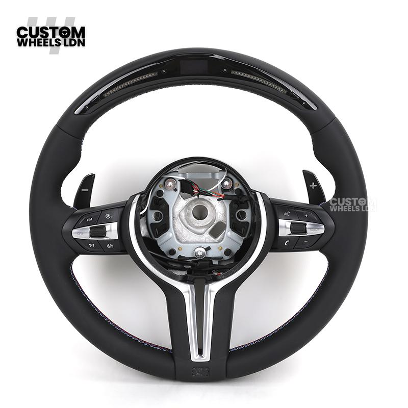 BMW Custom LED Steering Wheel – Smooth Black Leather with M Stitching & Silver Accents | Fits F20 F21 F22 F30 F31 F32 F36 F10 F11 F06 F12 F13 X1 X3 X4 X5 X6 + More
