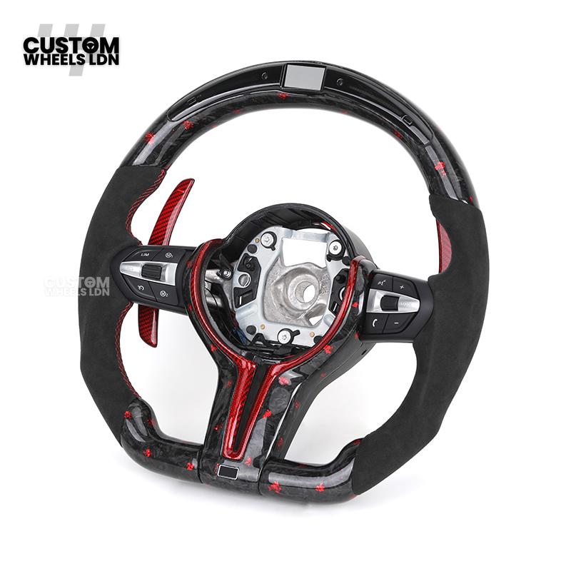 BMW Custom Forged Carbon Steering Wheel with Red Stitching, Red LED Display & Paddles | Complete Plug & Play | Fits BMW F20 F21 F22 F23 F30 F31 F32 F33 F36 F80 F87 E82 E88 E90 E92 E93 + more